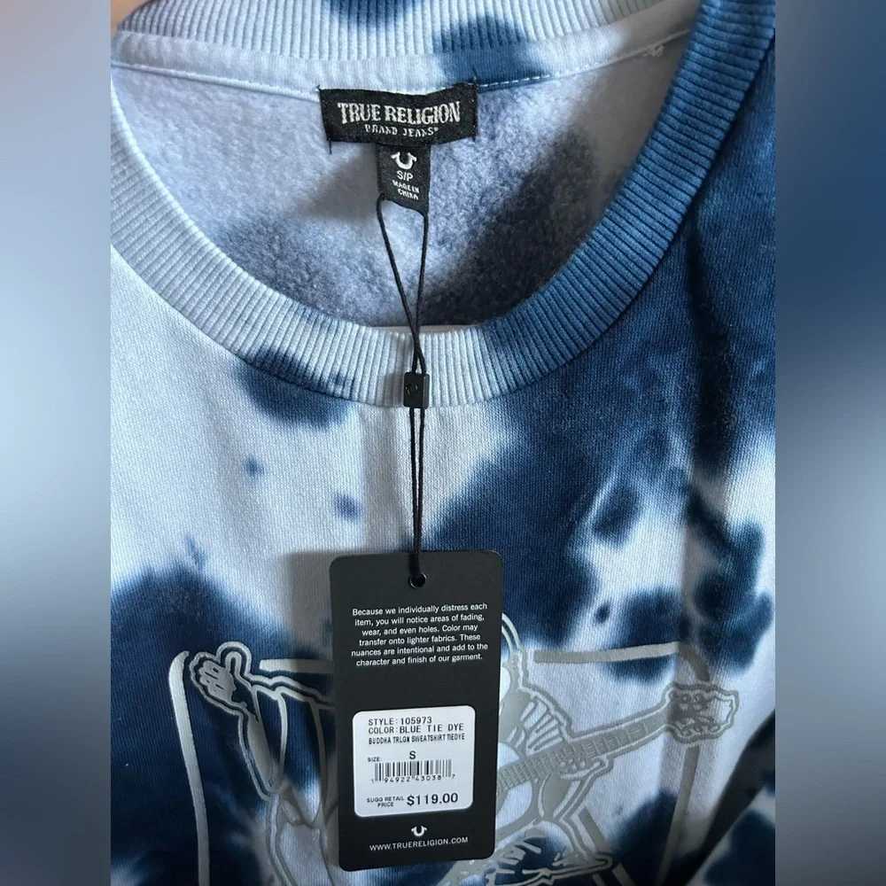 True Religion Tie Dye Sweatshirt Blue White Size Small NWT